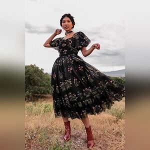 NEW Jessakae Sybil Midi Dress Fit And Flare Black Floral Size Extra Small